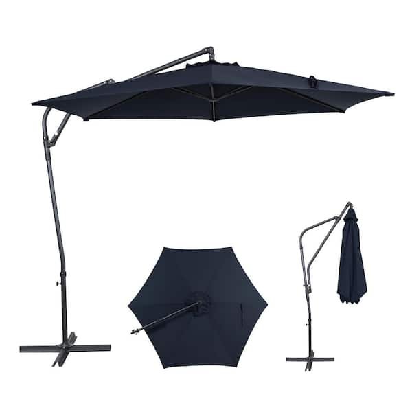 10 ft. Offset Patio Umbrella, Manual Tilt, 360° Crank, Vented, Wind-Resistant - HH708A-10FT-DARKBLUE