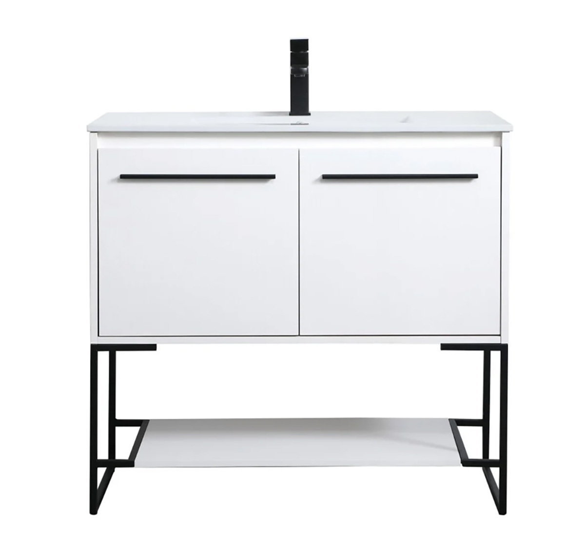 Elegant Lighting Gerard 36" Free Standing Single Basin Vanity Set with Cabinet and Resin Vanity Top White