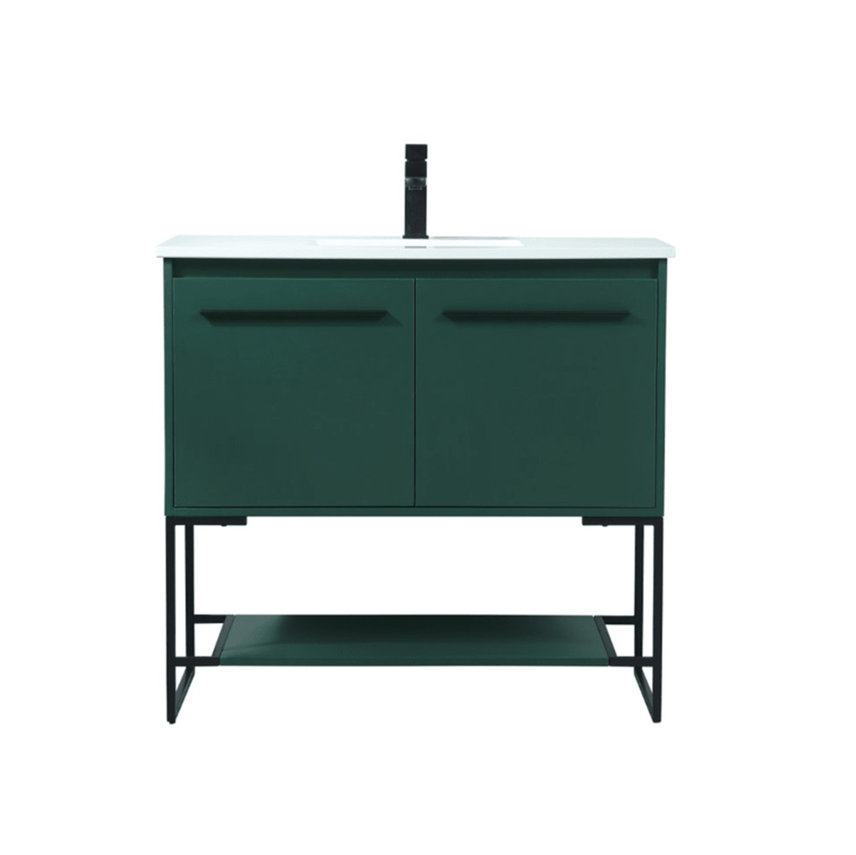 Elegant Lighting Sloane 36" Free Standing Single Basin Vanity Set with Cabinet and Engineered Marble Vanity Top Green