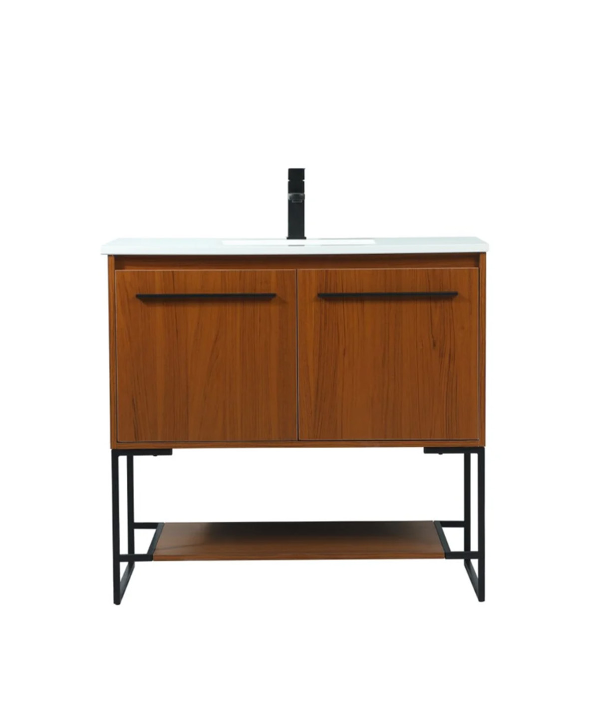 Elegant Lighting Sloane 36" Free Standing Single Basin Vanity Set with Cabinet and Engineered Marble Vanity Top Teak