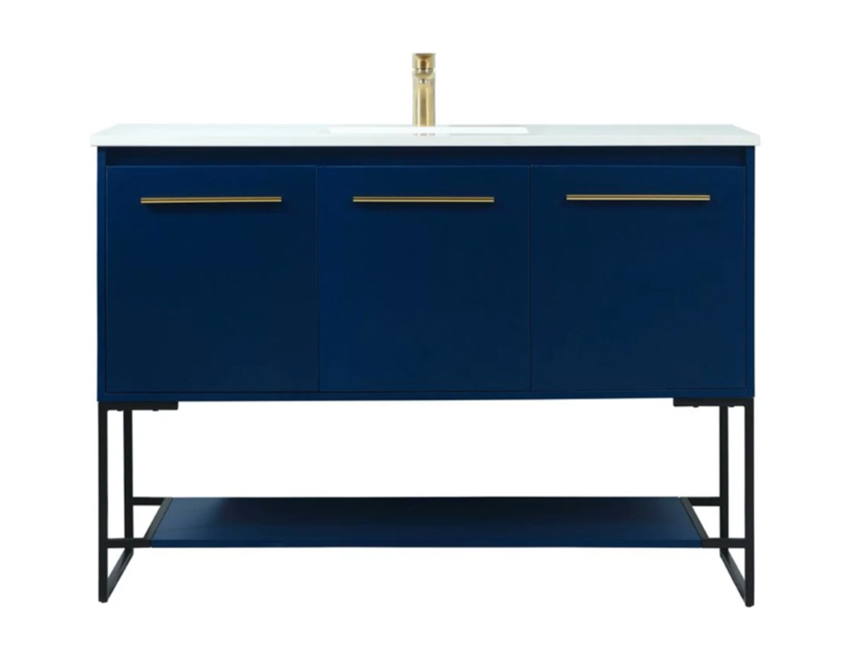 Elegant Lighting Sloane 48" Free Standing Single Basin Vanity Set with Cabinet and Engineered Marble Vanity Top Blue