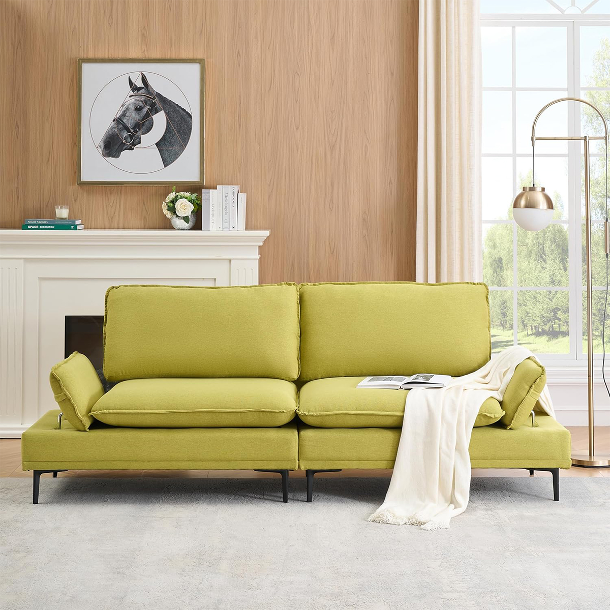 Elegant and Rustic in 89 inches of Cotton and Linen, Fresh Green, Custom Made for Apartments, Living Rooms and Offices. Let Every inch of Space Radiate Natural Elegance and Extraordinary Style