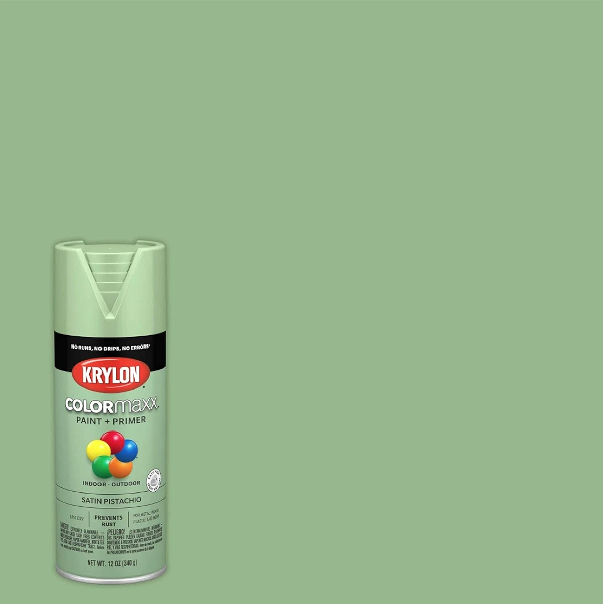 Krylon COLORmaxx K05575007 Spray Paint &amp; Primer Satin Pistachio 12 oz K05575007