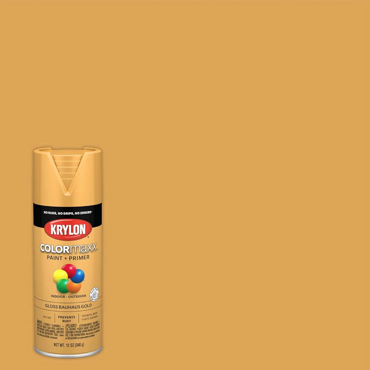 Krylon COLORmaxx K05504007 Spray Paint &amp; Primer Gloss Bauhaus Gold 12 oz