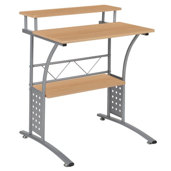 Flash Furniture 28"W Computer Desk with Storage Shelves, Maple