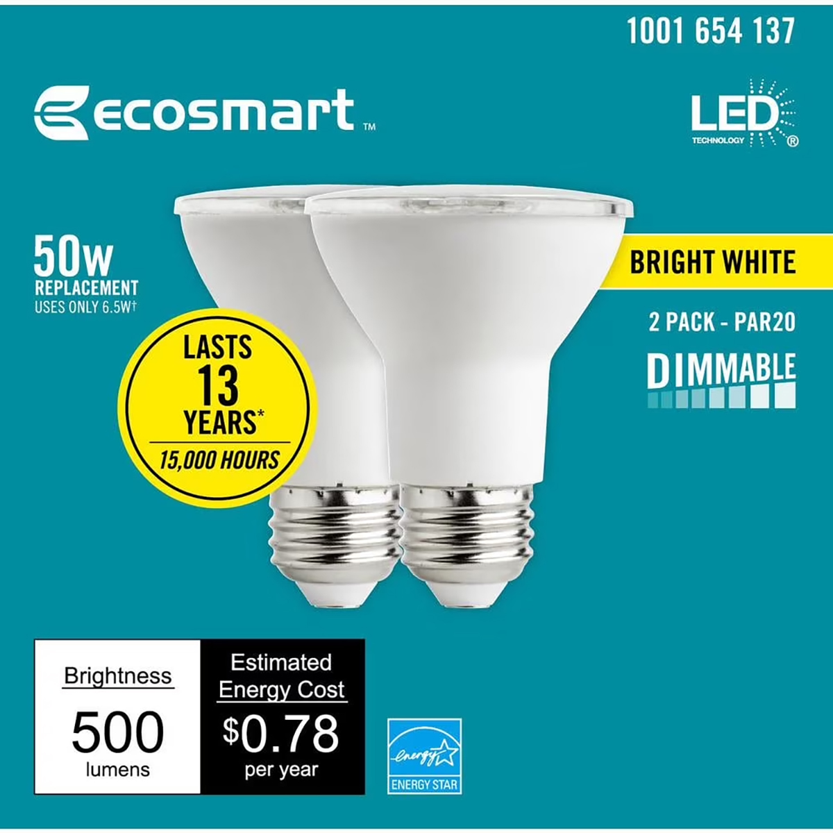 50-Watt Equivalent PAR20 Dimmable Energy Star LED Light Bulb Bright 2 pack