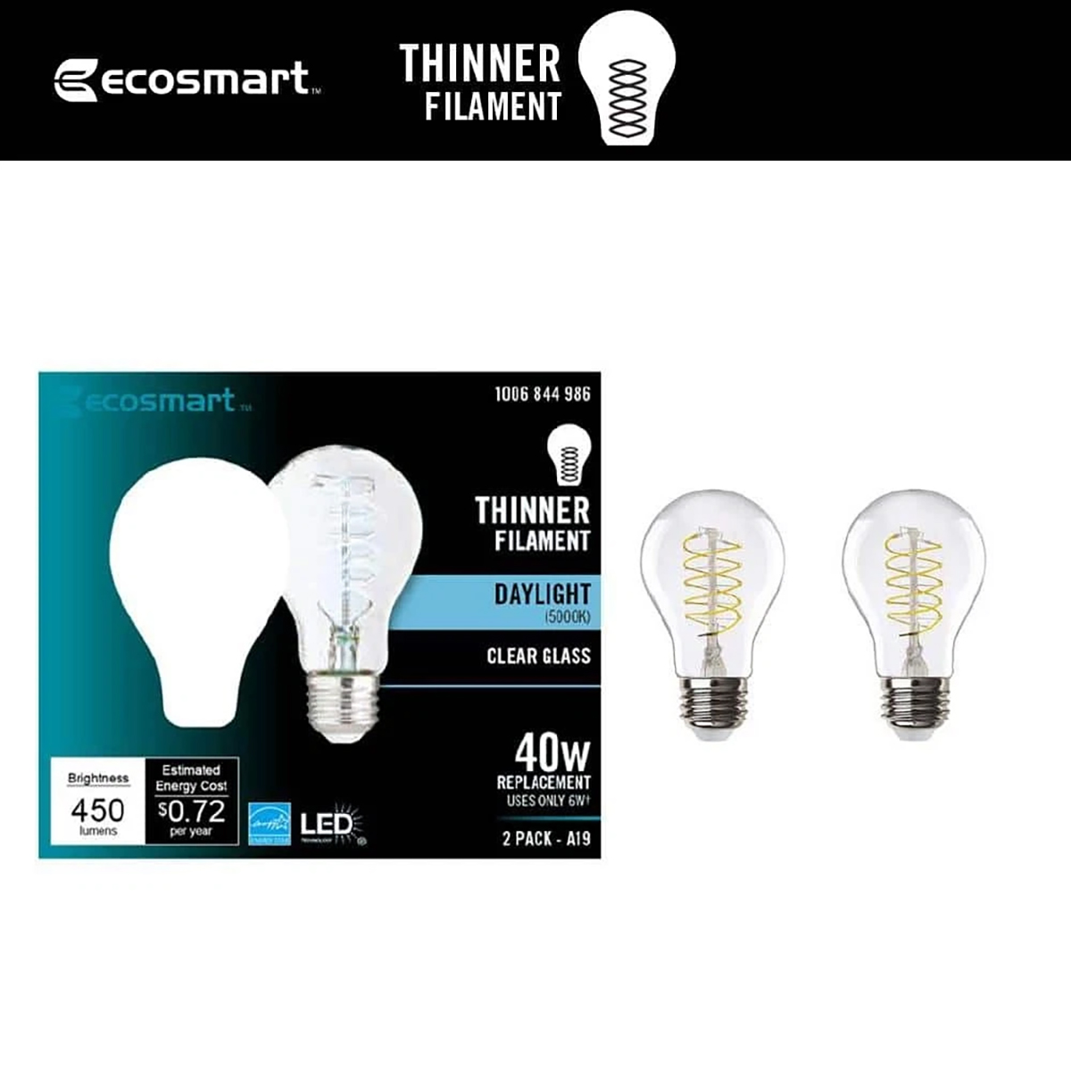 40-Watt Equivalent A19 CEC Dimmable Fine Bendy LED Light Bulb Daylight 2 pack
